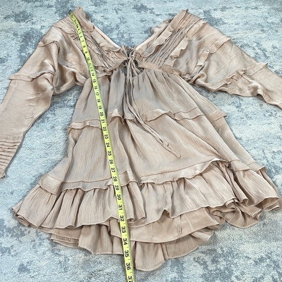 New ASOS Design Tiered Soft Mini Dress Pleated Tie Front Open Back Blush Sz 4 - Picture 7 of 12